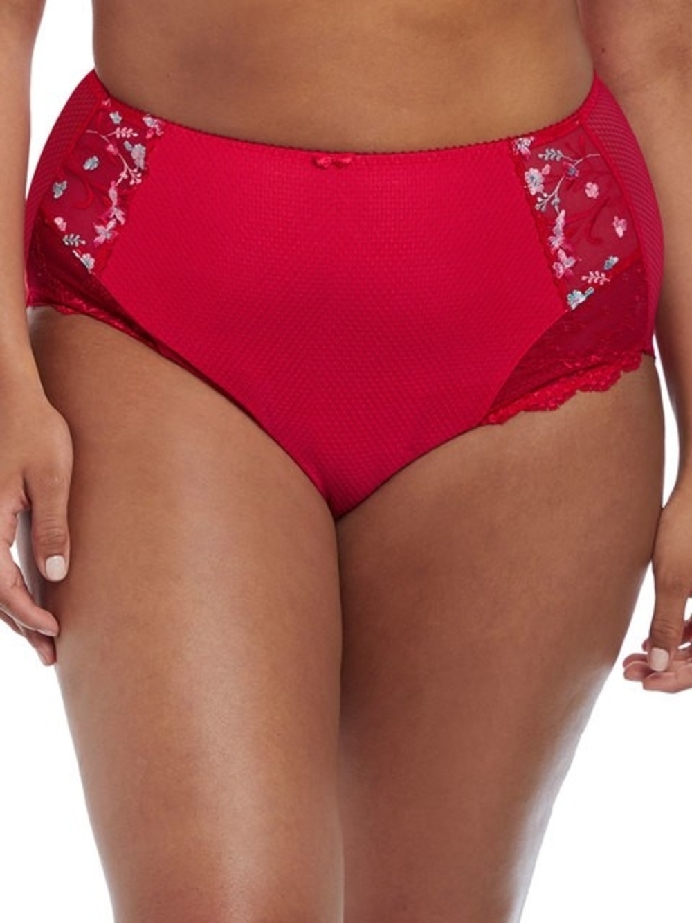 Elomi Red Floral Embroidered High-Cut Brief